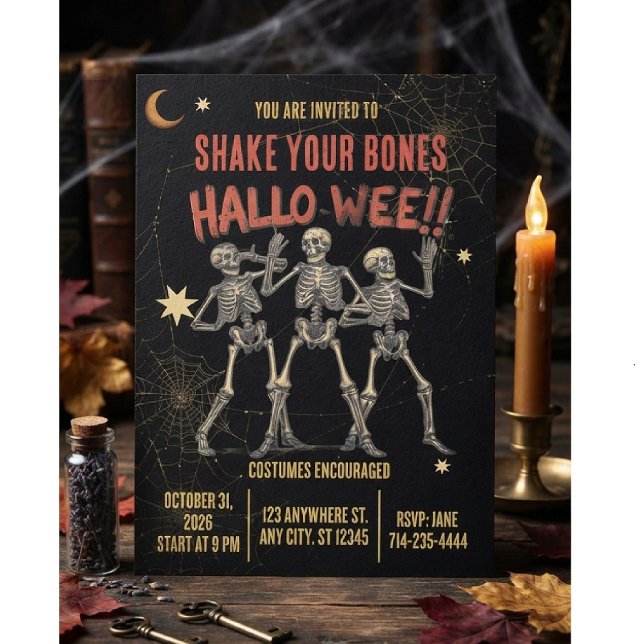 Convites Esqueleto Dançante Vintage Halloween (Criador carregado)
