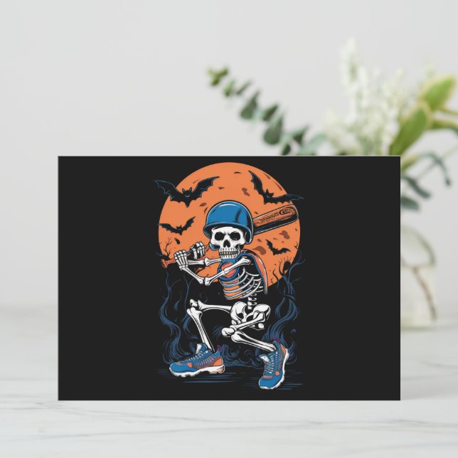 Convites Esqueleto de Beisebol Halloween Beisebol Halloween (Em pé/Frente)