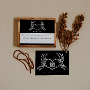 Convites Esqueleto de Casamento Gótico Mãos Código QR de Ca