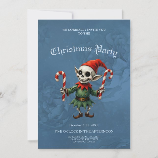 Convites Esqueleto de Elfo de Natal – Férias Sombrias Sinis (Frente)