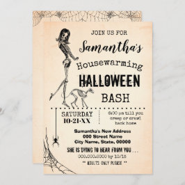 Convites Esqueleto de gatos e festas de Halloween