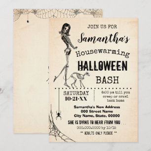 Convites Esqueleto de gatos e festas de Halloween