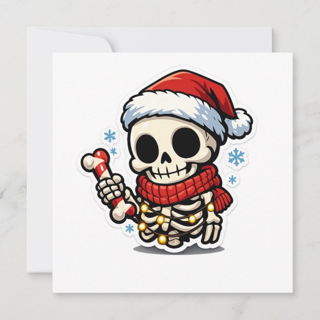 Convites Esqueleto de Natal Fofo Segurando Cana-de-Açúcar K (Frente)
