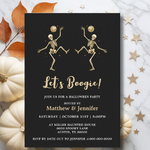 Convites Esqueleto Dourado Dançando Disco Festa de Hallowee