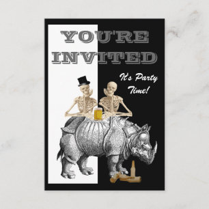 Convites Esqueleto engraçado e rinoceronte