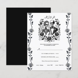 Convites Esqueleto Flor de Rosa Trepadeira Preto Branco RSV