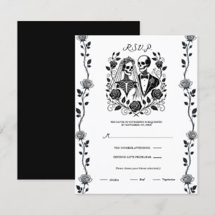 Convites Esqueleto Flor de Rosa Trepadeira Preto Branco RSV
