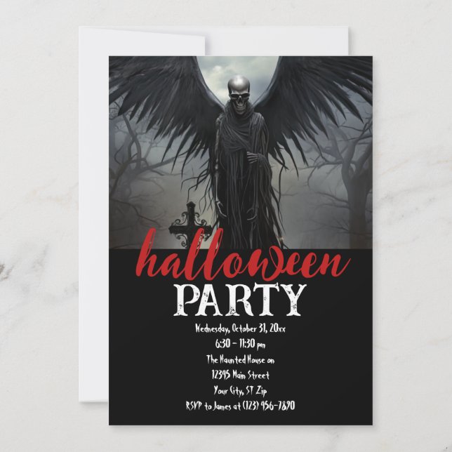 Convites Esqueleto Gótico de Festa de Halloween Personaliza (Verso)