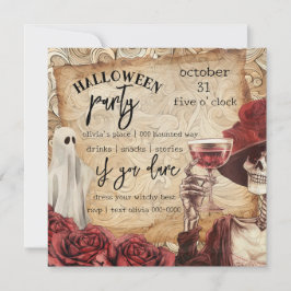 Convites Esqueleto Gótico e Halloween Vitoriano Fantasma