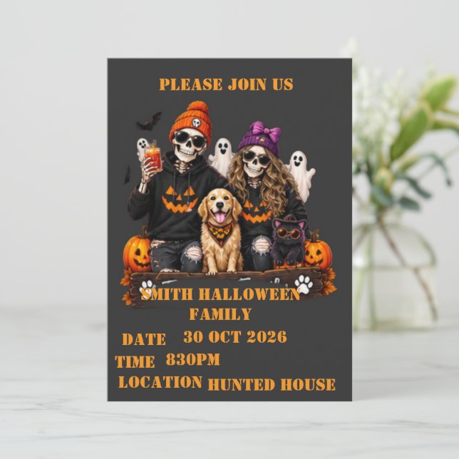 Convites Esqueleto Personalizado de Halloween Fique Assusta (Em pé/Frente)