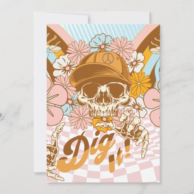 Convites Esqueleto Retro Botânico Florais Aniversário de Ad (Frente)