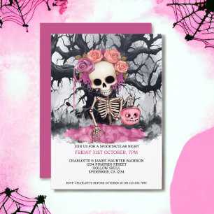 Convites Esqueleto Rosa Assustado Do Halloween E Árvore Ass