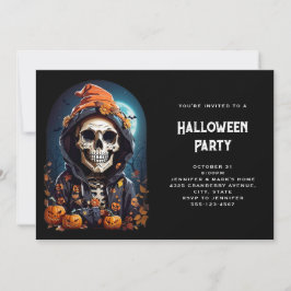 Convites Esqueleto Sinistro & Abóboras de Halloween Outono