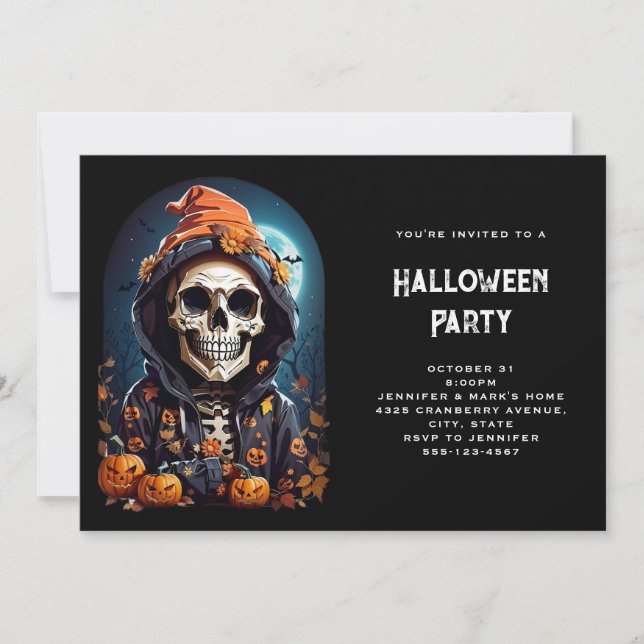 Convites Esqueleto Sinistro & Abóboras de Halloween Outono (Frente)