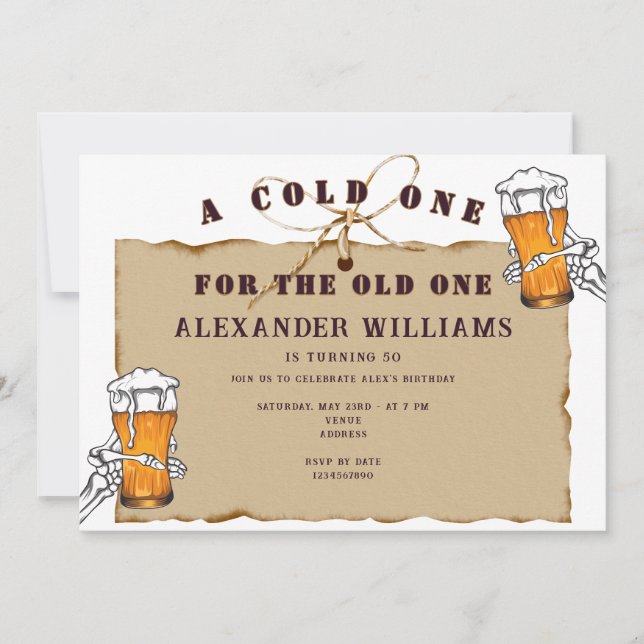 Convites Esqueleto Um Frio Para A Velha Bebida Aniversário (Frente)