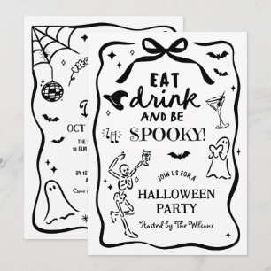Convites Esqueleto Whimsical Desenhado Mão Estranho Hallowe
