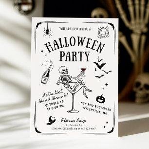 Convites Esqueleto Whimsso em Martini Glass, Halloween