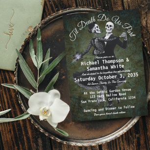 Convites Esqueletos Góticos Dançando Flores Casamento Elega
