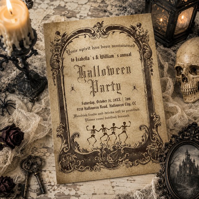 Convites Esqueletos Vitorianos Antigos Halloween Gótico (Criador carregado)