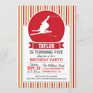 Convites Esqui de neve, esqui, vermelho, laranja, faixas ve