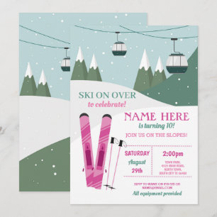 Convites Esquiando Raparigas de Aniversário Slopes Ski Sno