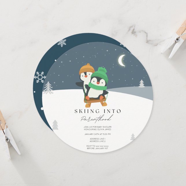 Convites Esquiar no chá de fraldas da paternidade (Frente/Verso In Situ)