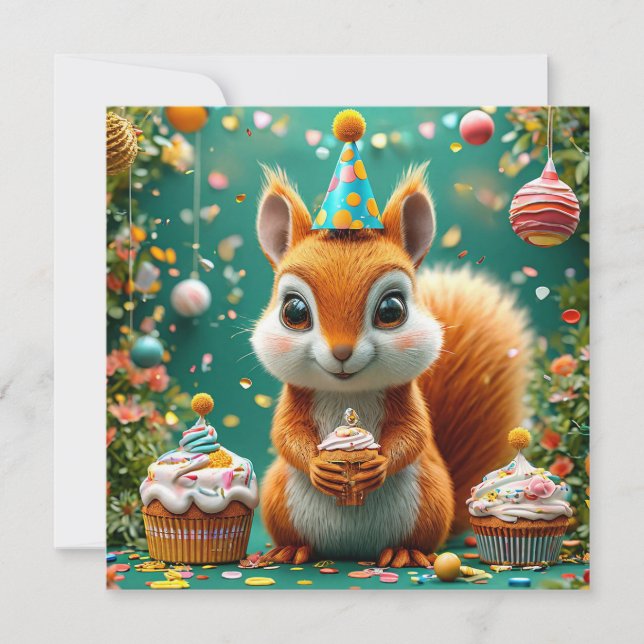 Convites Esquilo adorável de aniversário (Frente)