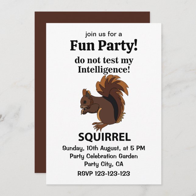 Convites Esquilo Não Teste Meu Esquilo De Inteligência (Frente/Verso)