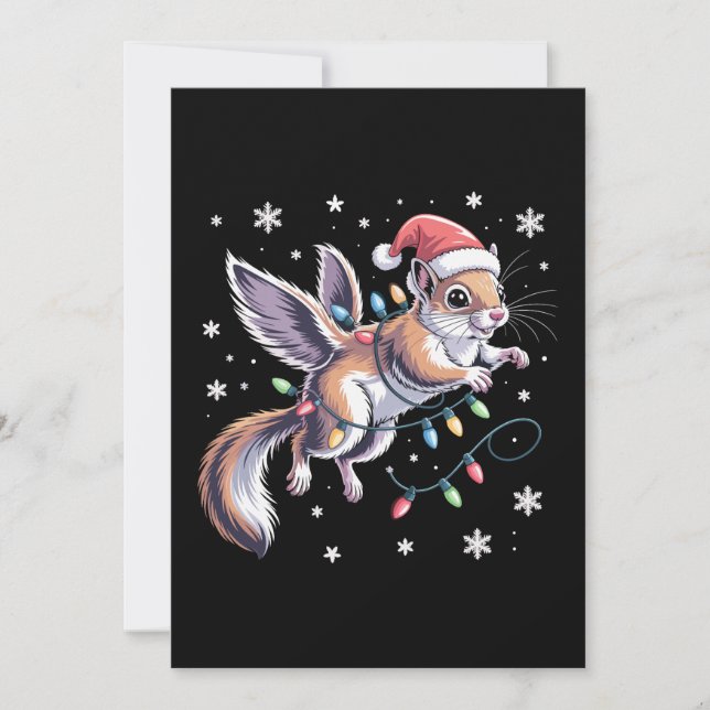 Convites Esquilo Voador de Natal Luzes de Chapéu do Papai N (Frente)