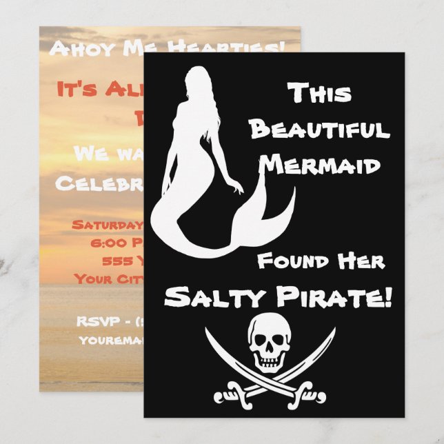 Convites Essa Linda Sereia Encontrou O Pirata De Sal Dela (Frente/Verso)