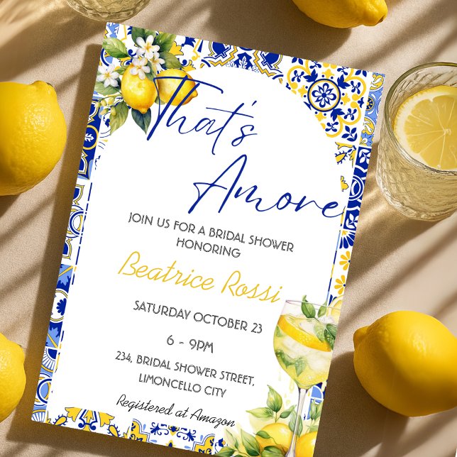 Convites Esse é o Chá de panela de Azulejos italiano Amore  (That's Amore Spritz Italian Tiles Bridal Shower Invitation)