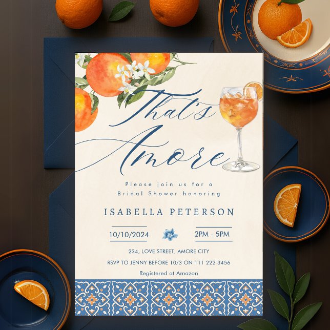 Convites Esse é o Chá de panela italiano Aperol Spritz (That's Amore Aperol Spritz Italian Bridal Shower Invitation)