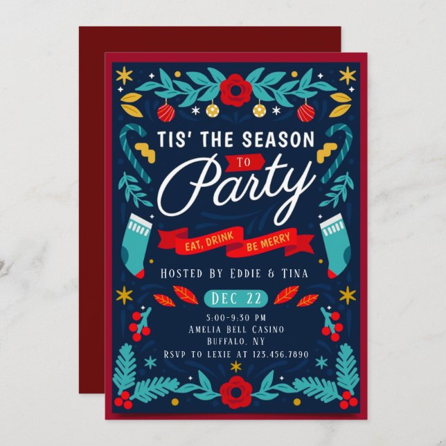 Convites Esta É A Época Para A Festa De Natal (Frente/Verso)