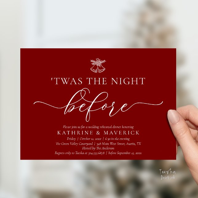Convites Esta Era A Noite Antes Do Janto De Ensaio Clássico ('Twas The Night Before Modern Romantic Wedding Rehearsal Dinner Invites Card PDF Burgundy Wine Red)