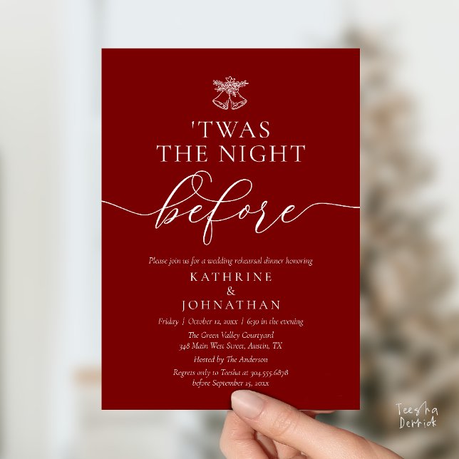 Convites Esta Era A Noite Antes Do Janto De Ensaio Clássico ('Twas The Night Before Modern Romantic Wedding Rehearsal Dinner Invites Card PDF Burgundy Wine Red)