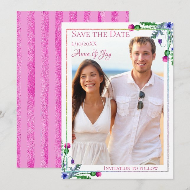 Convites Esta Foto Floral Salva a Data (Frente/Verso)