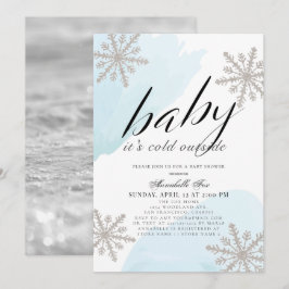 Convites Está frio fora do Chá de fraldas de Aquarela Azul