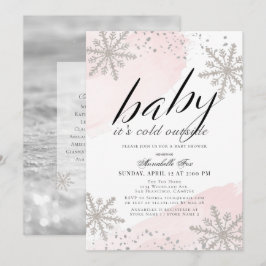 Convites Está frio fora do Chá de fraldas de aquarela rosa 