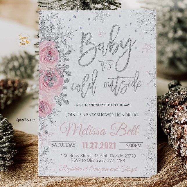 Convites Está frio fora do Chá de fraldas de inverno (Winter Baby Shower Invitation, It's Cold Outside Baby Shower Invitation, Snowflake Baby Shower Invit)
