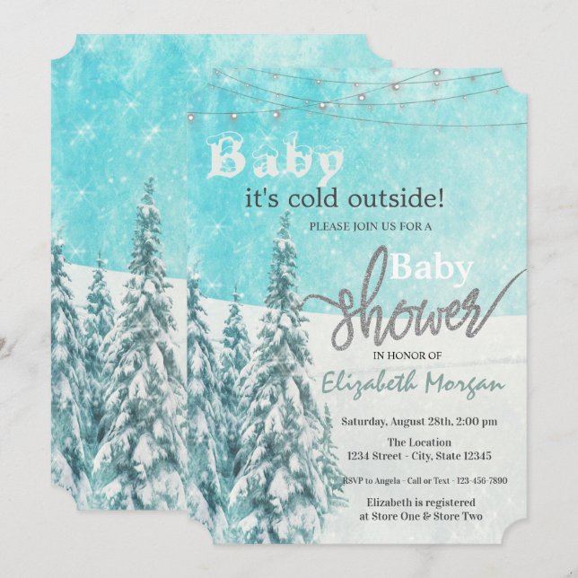 Convites Está Frio Lá Fora Chuvada de Bebê da Floresta de P (Frente/Verso)