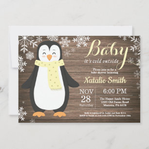 Convites Está Frio Lá Fora Chuvinha de Bebê Pinguim Rústico