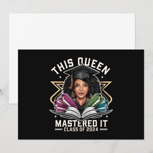 Convites Esta Rainha Mastered sua Classe de Graduação 2024 (Frente/Verso)