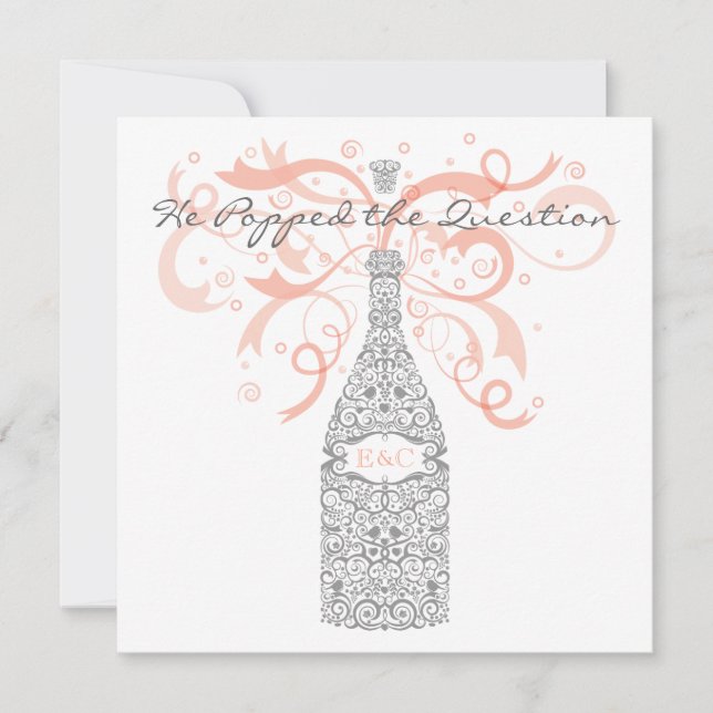 Convites Estalou a pergunta - prata & pêssego (Frente)