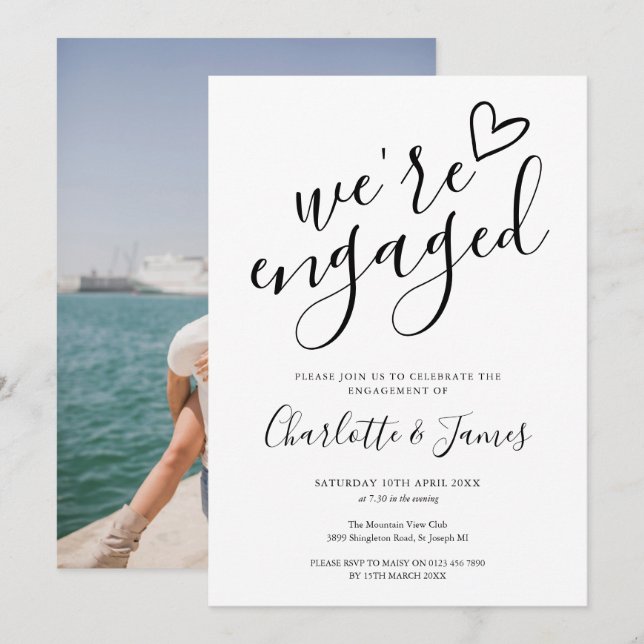 Convites Estamos com fotos de Festa de noivado (Frente/Verso)