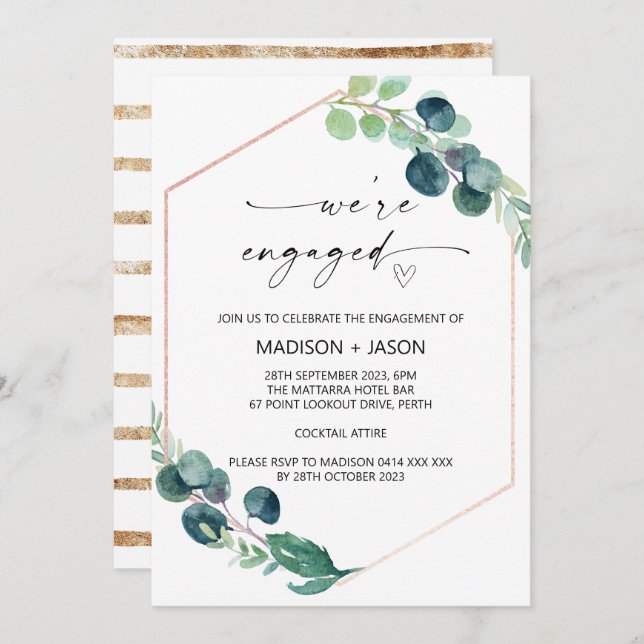 Convites Estamos comprometidos com a Festa de noivado do Eu (Frente/Verso)