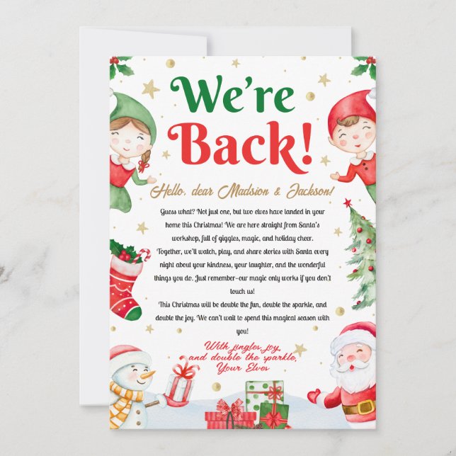 Convites Estamos de Volta Carta de Chegada do Elfo Natal (Frente)