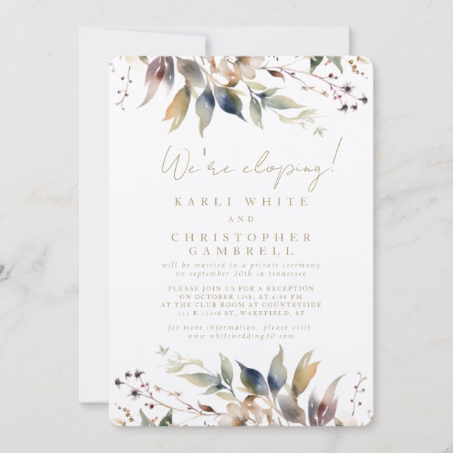 Convites Estamos Elopando Recepção Pintada de Folhas de Out (Frente)