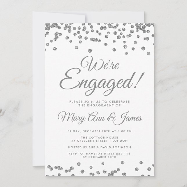 Convites Estamos encantados! Silver Glitter Confetti (Frente)
