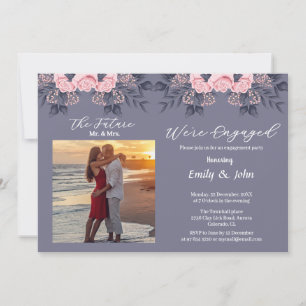 Convites estamos engajados rosa floral com foto