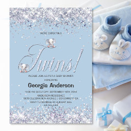 Convites Estamos esperando gêmeos brilho do elefante azul